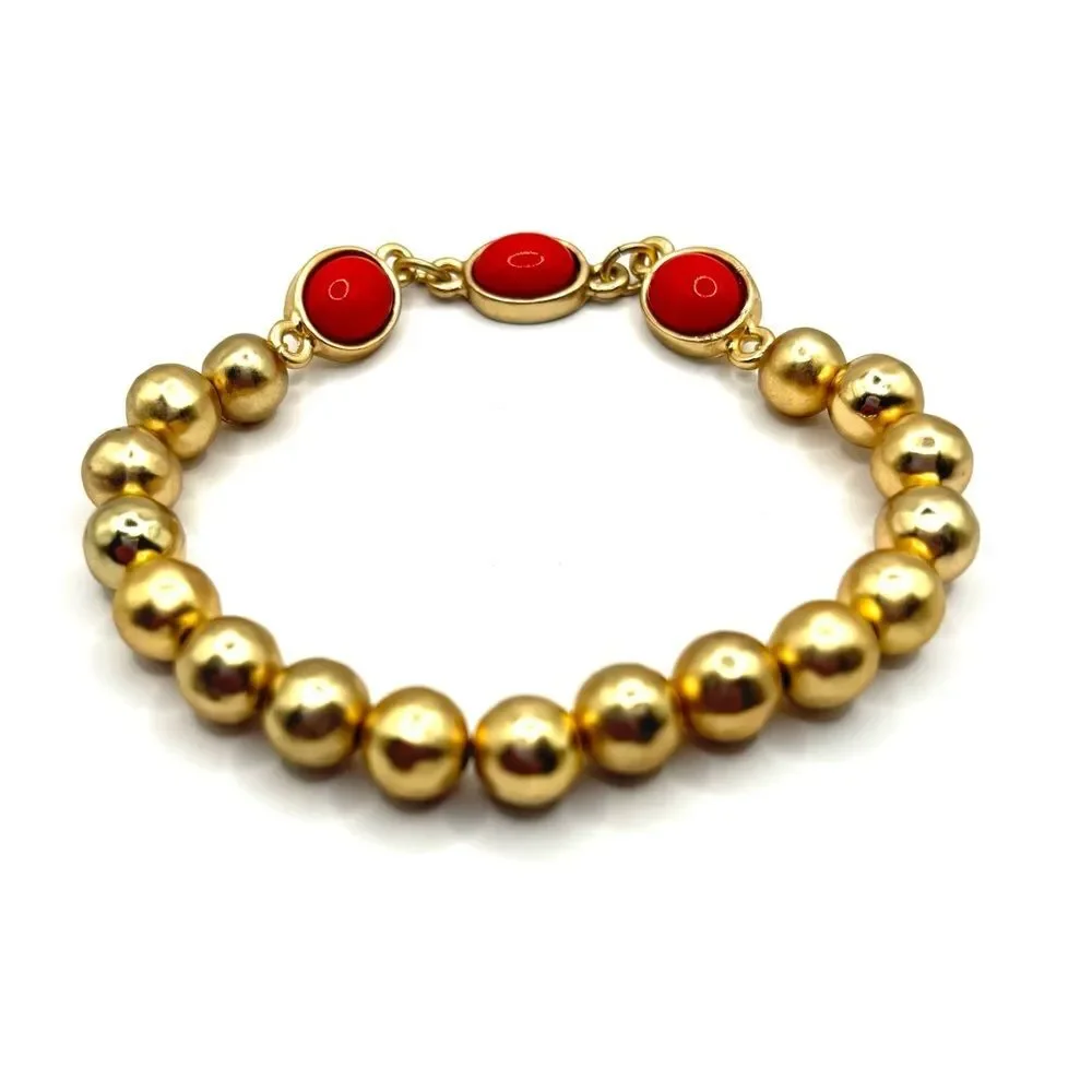Maximalist Statement Gold and Red Beaded Bracelet Set of 3